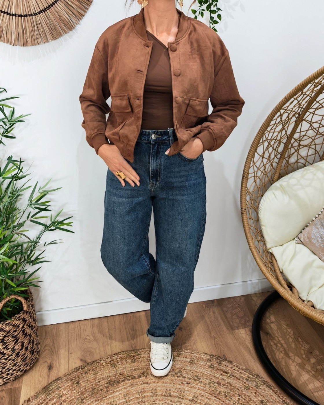 Bombers femme suédine marron à boutons