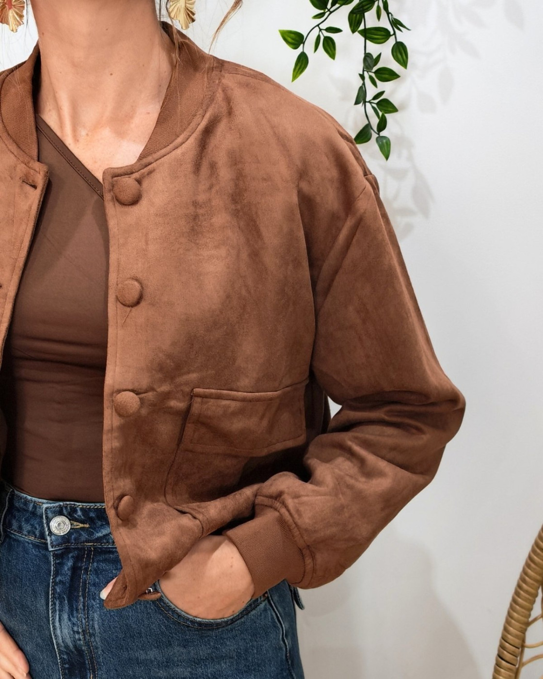 Bombers femme suédine marron à boutons