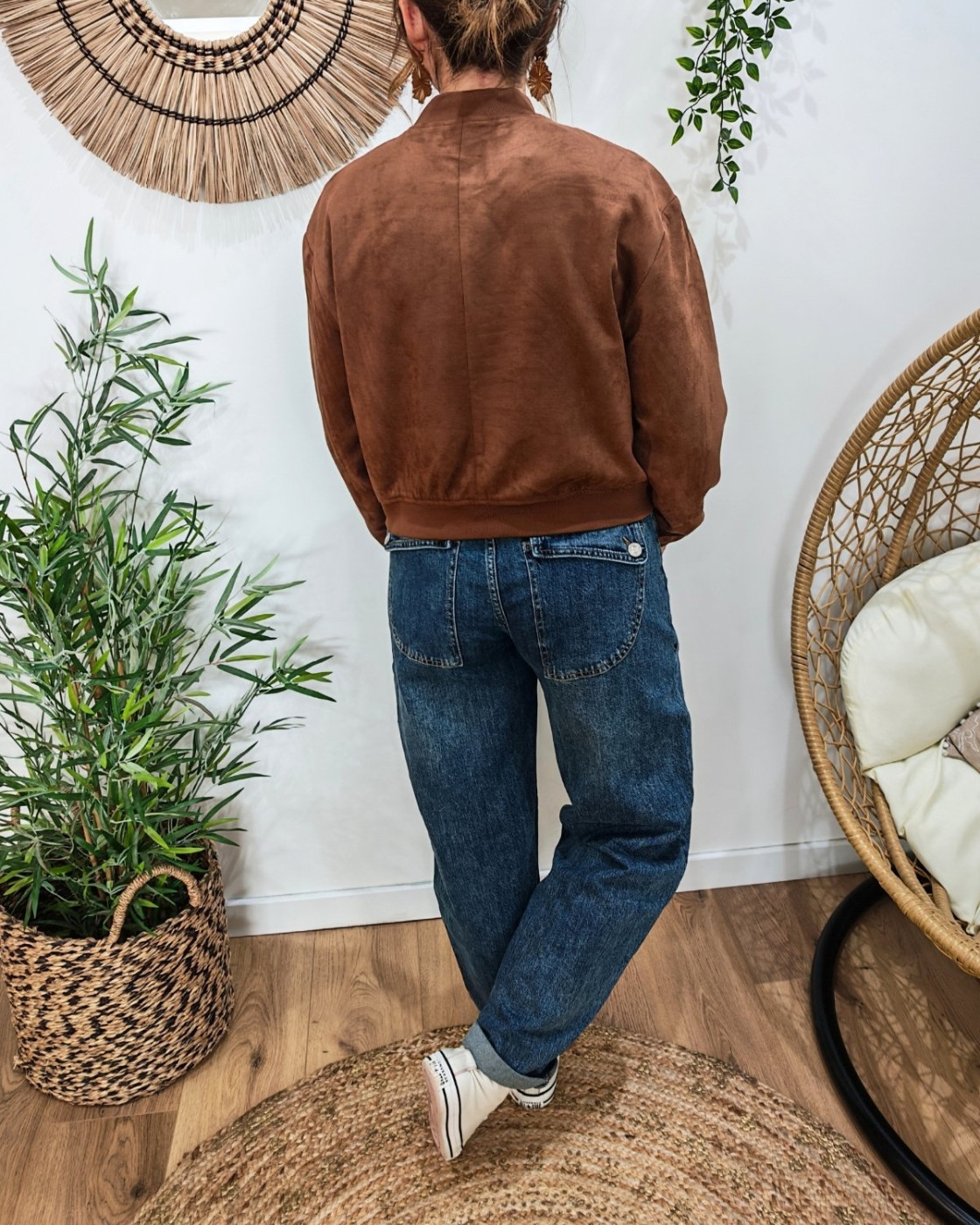 Bombers femme suédine marron à boutons