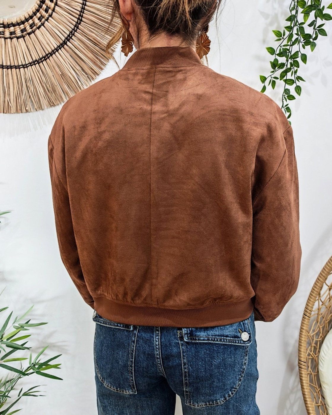 Bombers femme suédine marron à boutons