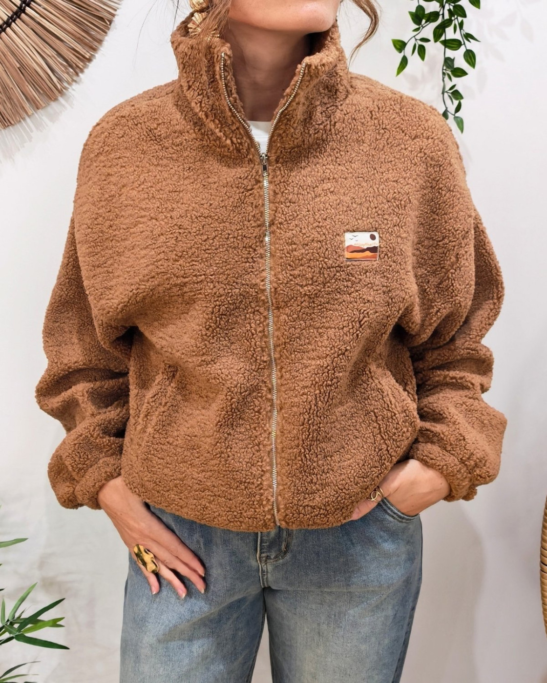 Veste polaire femme camel zippée Enjoy the life