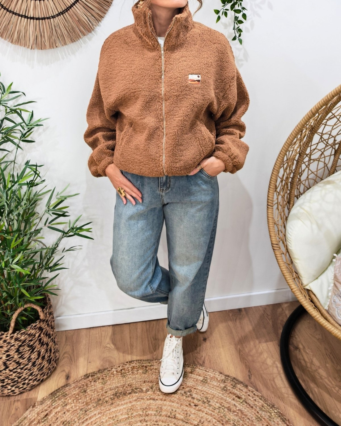 Veste polaire femme camel zippée Enjoy the life
