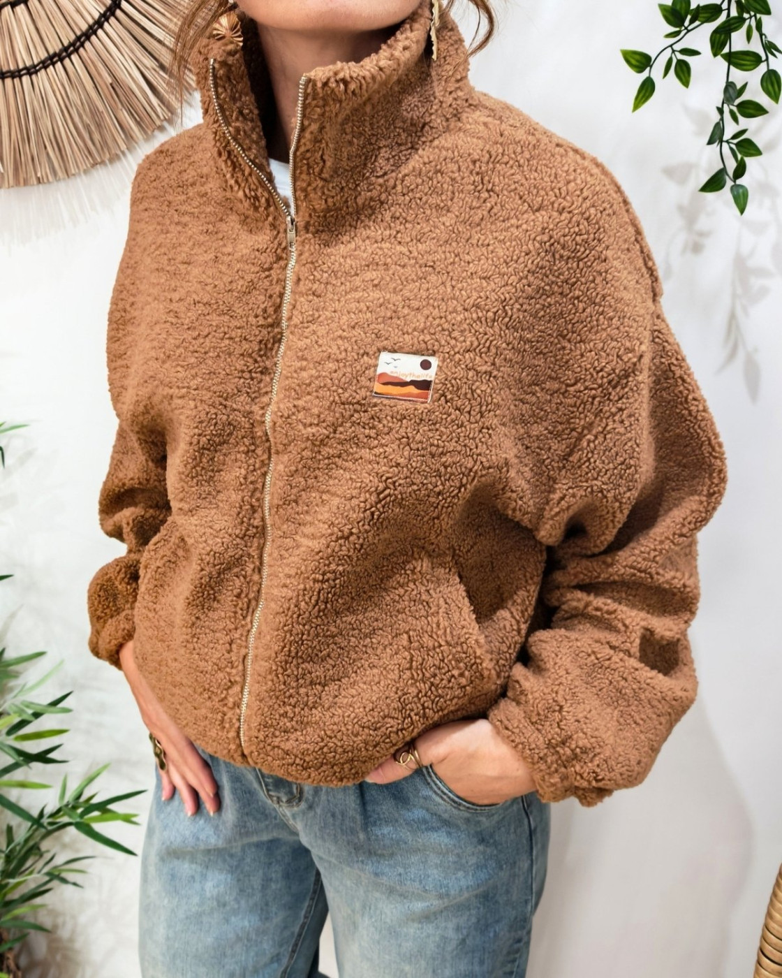 Veste polaire femme camel zippée Enjoy the life