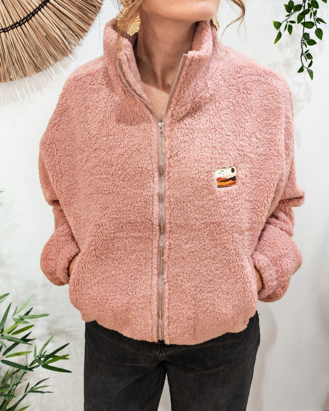 Veste polaire femme rose poudré zippée Enjoy the life