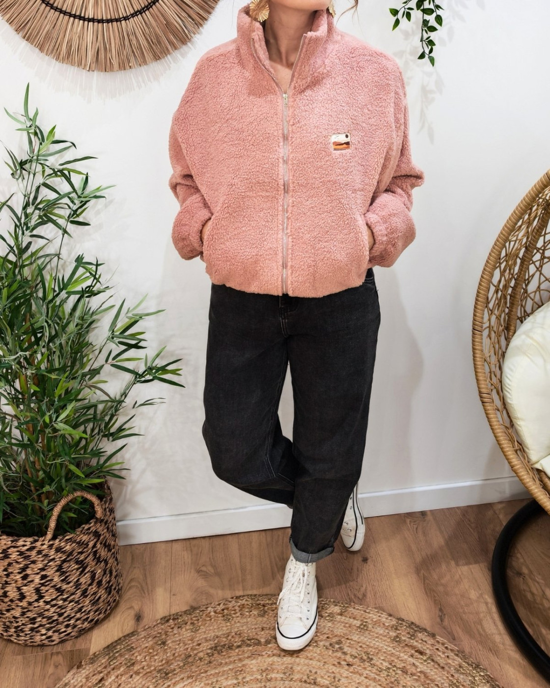 Veste polaire femme rose poudré zippée Enjoy the life