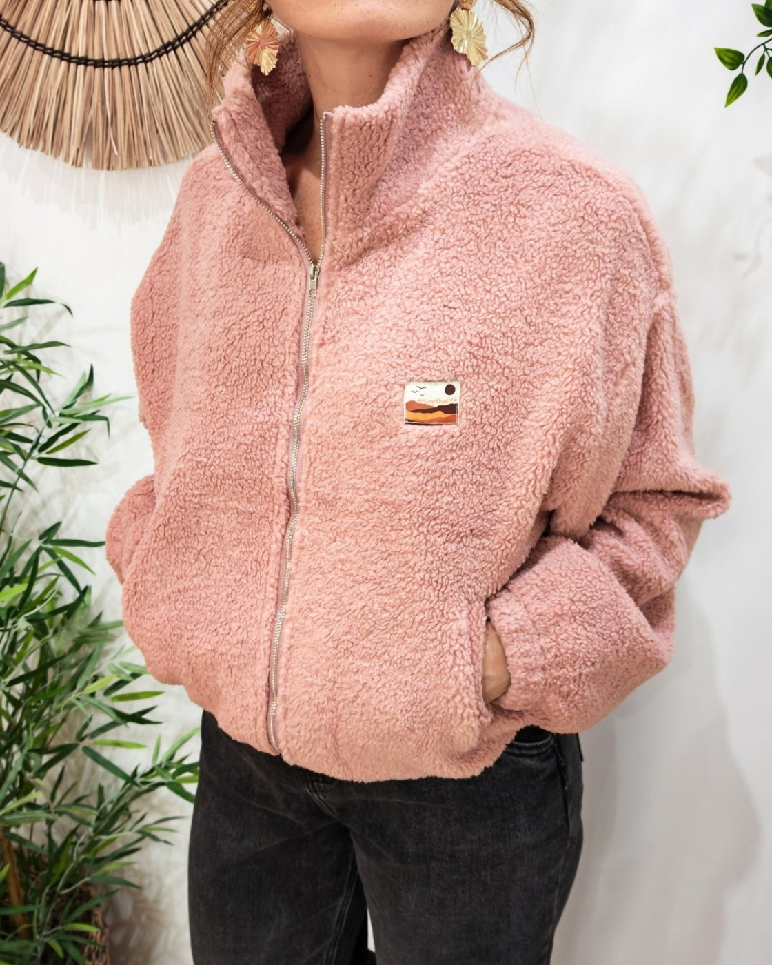 Veste polaire femme rose poudré zippée Enjoy the life
