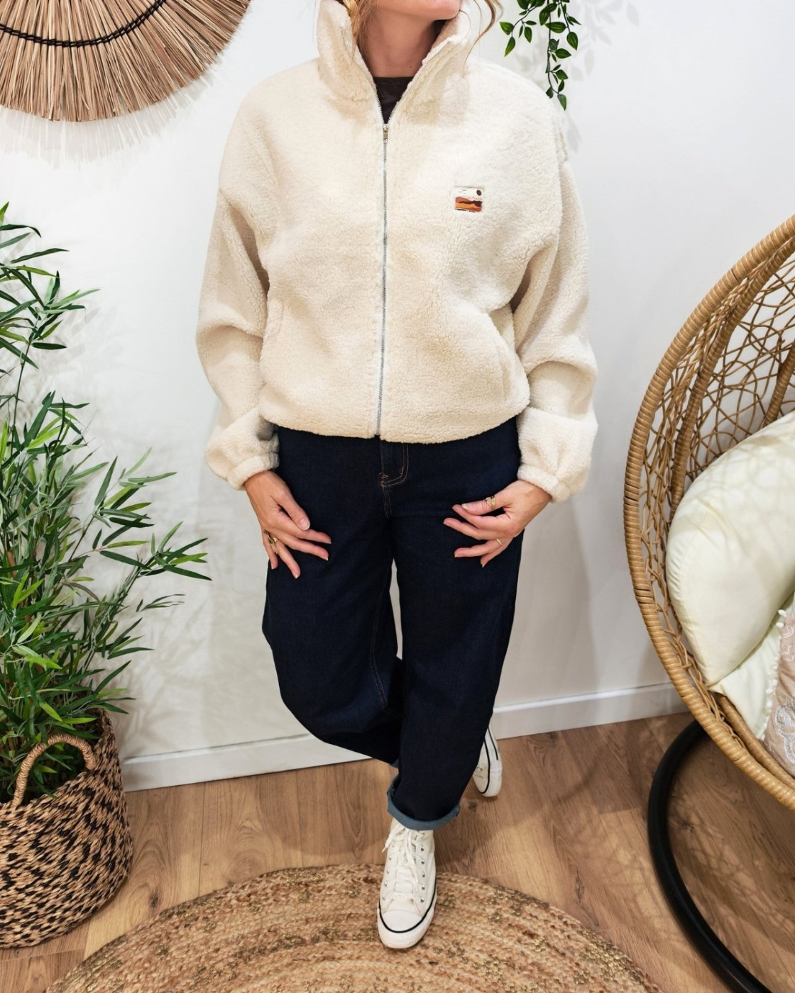 Veste polaire femme beige zippée Enjoy the life