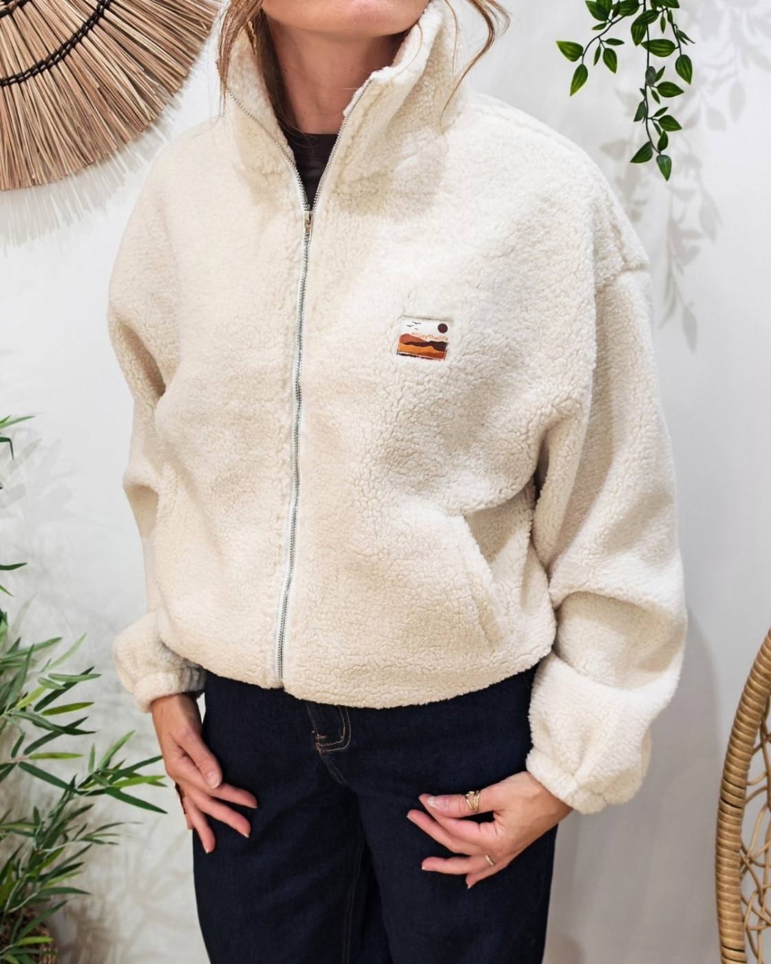 Veste polaire femme beige zippée Enjoy the life
