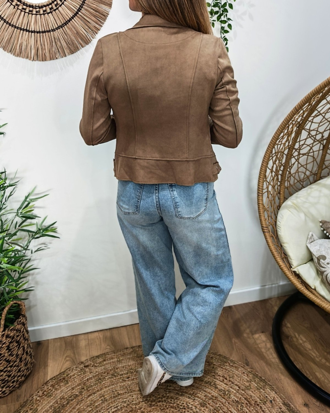 Perfecto femme fin suédine taupe