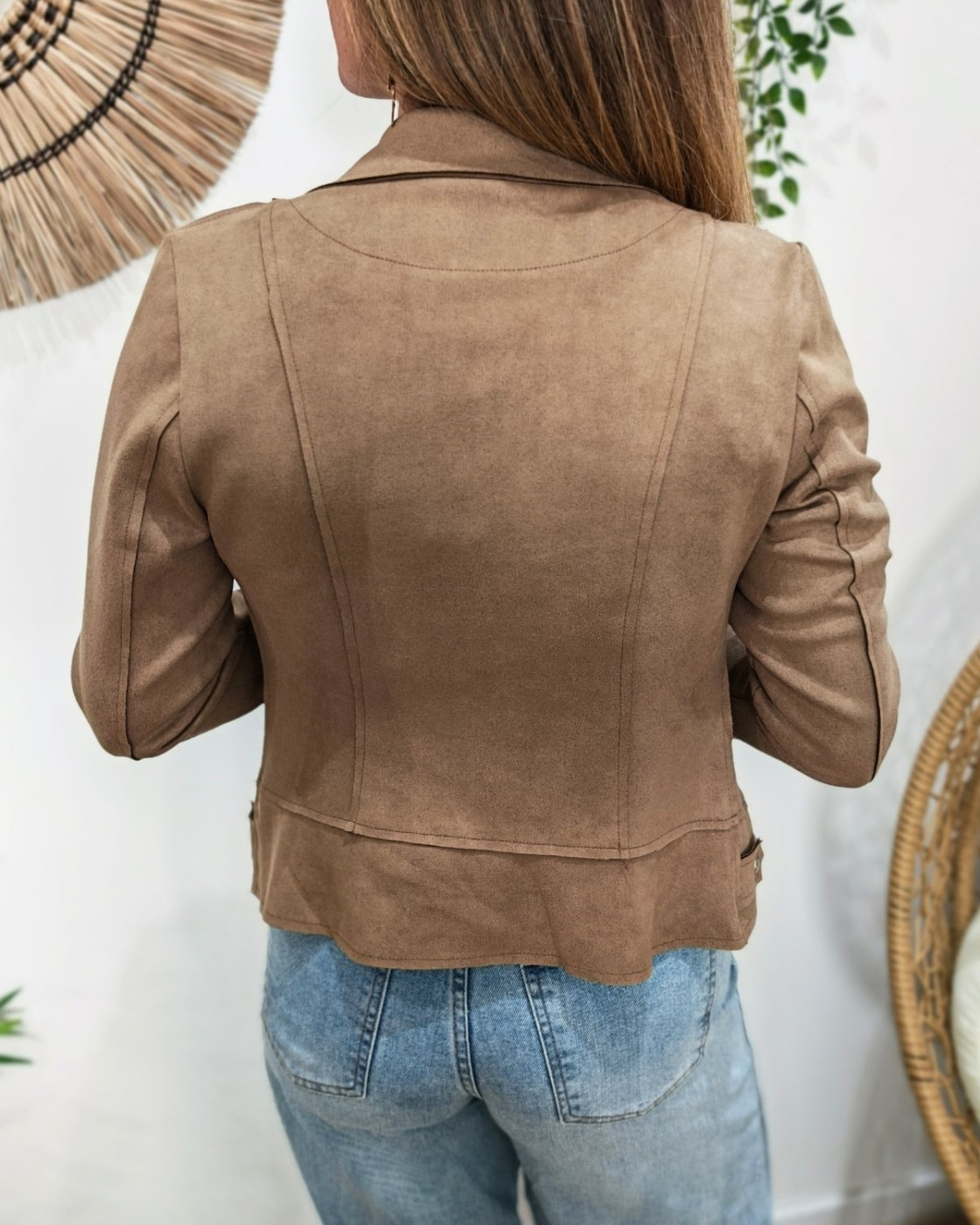Perfecto femme fin suédine taupe