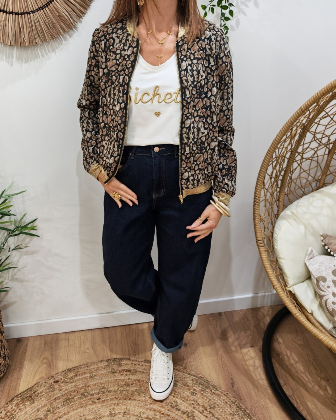 Bombers femme léopard noir taupe et marron