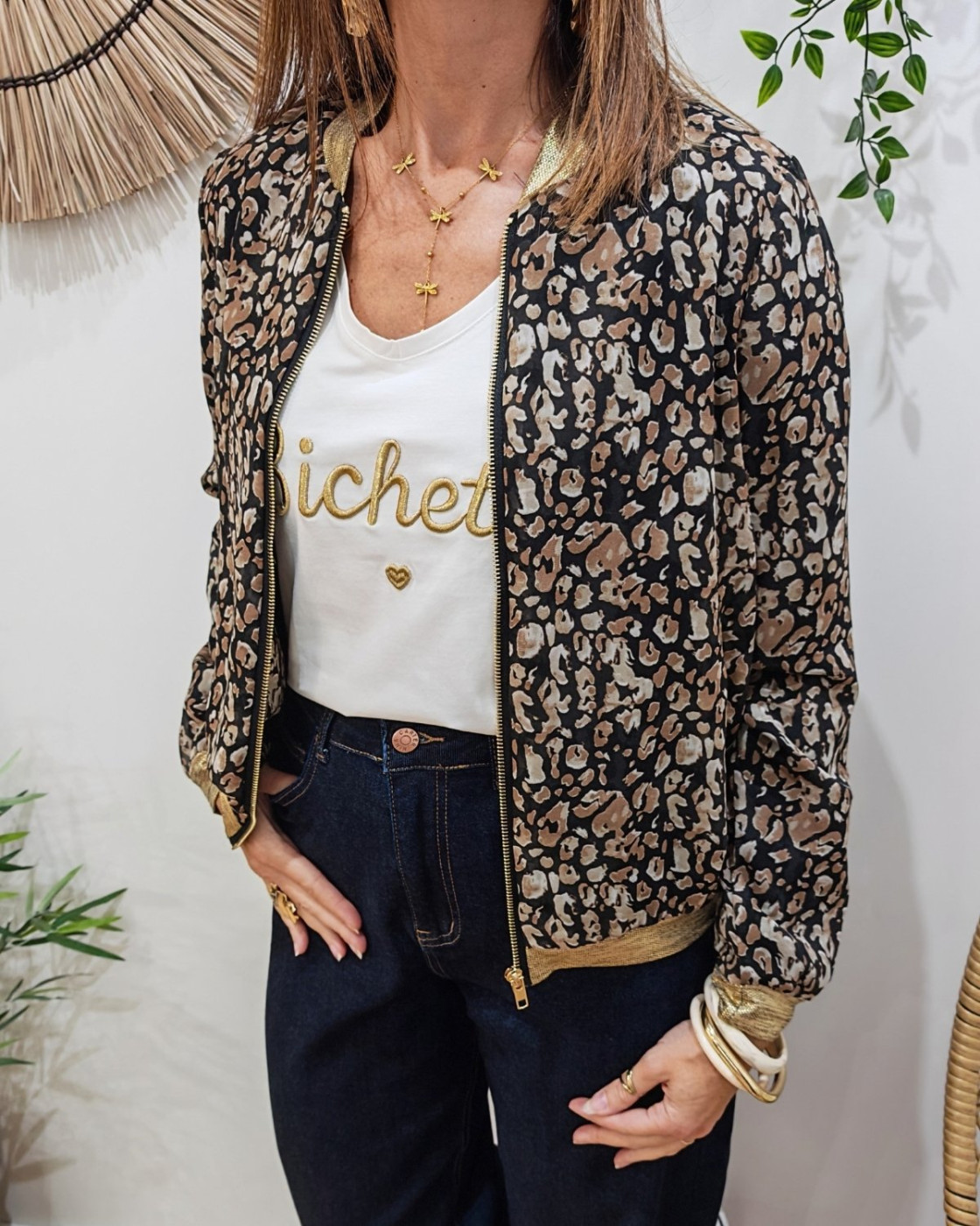 Bombers femme léopard noir taupe et marron