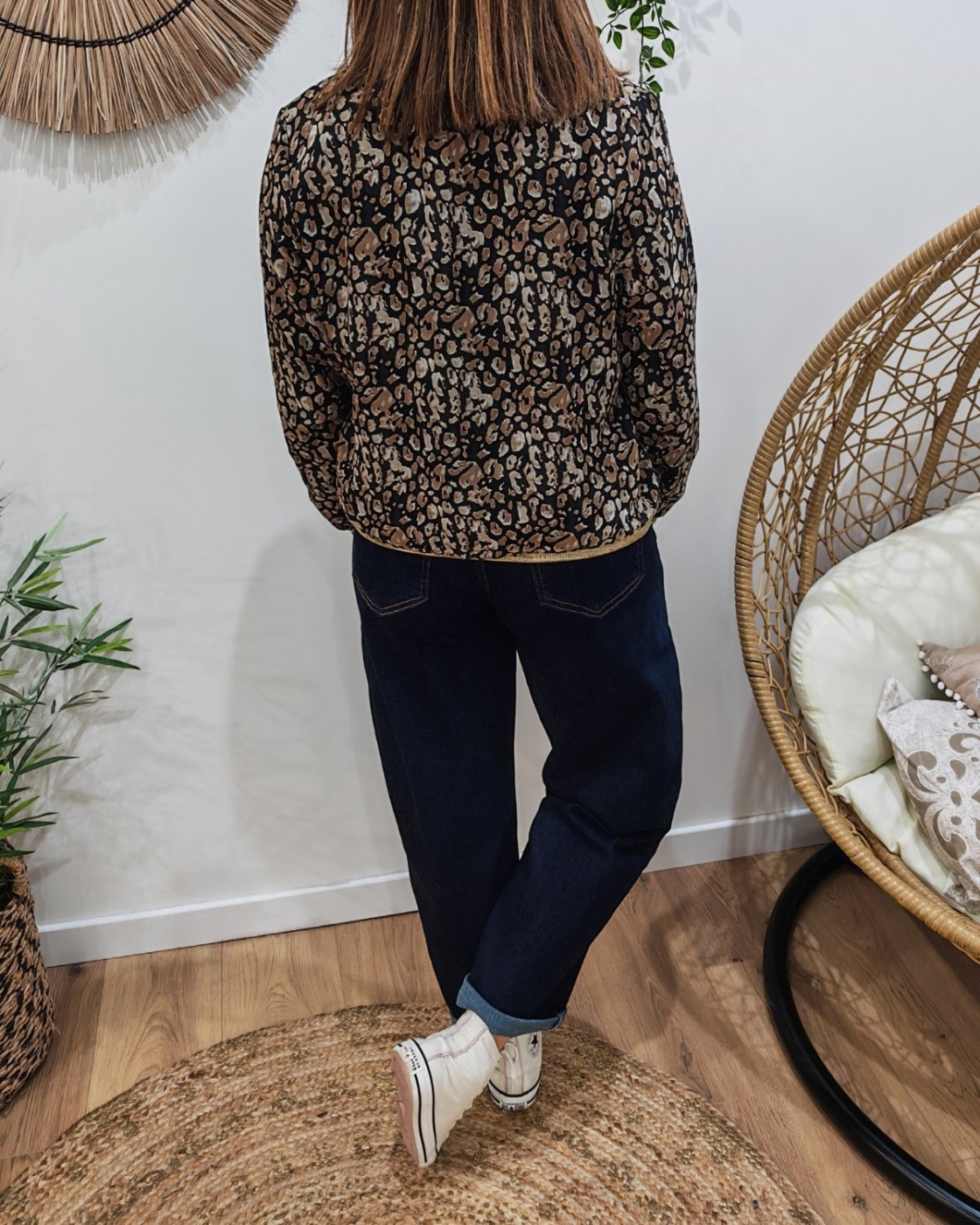 Bombers femme léopard noir taupe et marron