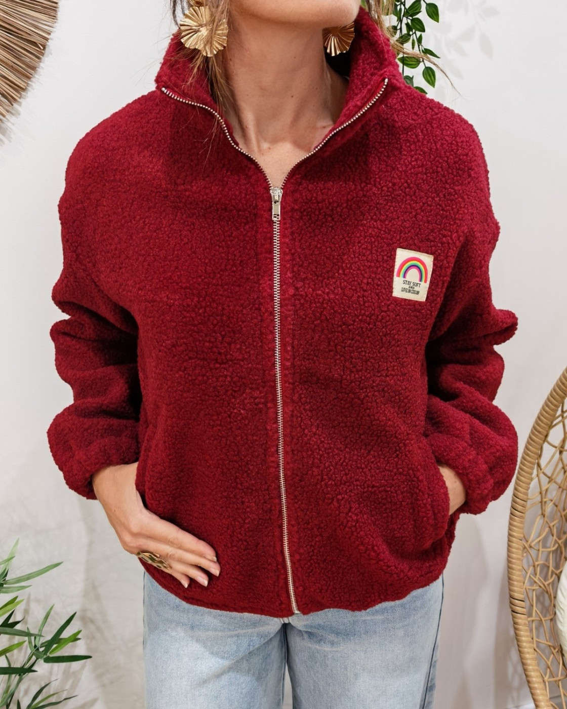 Veste polaire femme rouge bordeaux zippée Stay soft and live in color