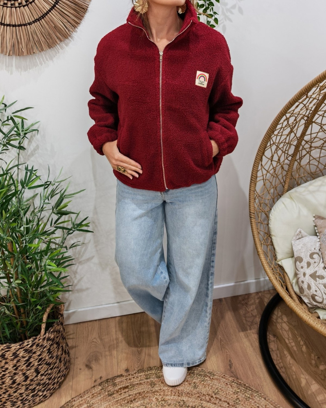 Veste polaire femme rouge bordeaux zippée Stay soft and live in color