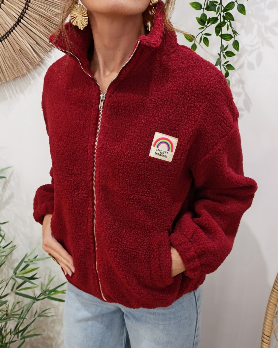 Veste polaire femme rouge bordeaux zippée Stay soft and live in color