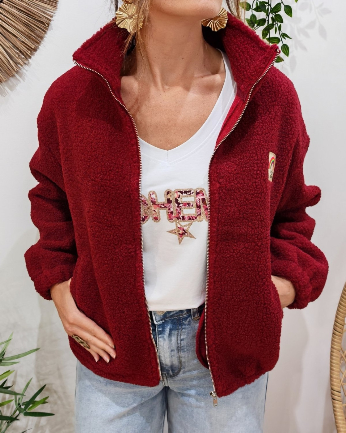 Veste polaire femme rouge bordeaux zippée Stay soft and live in color