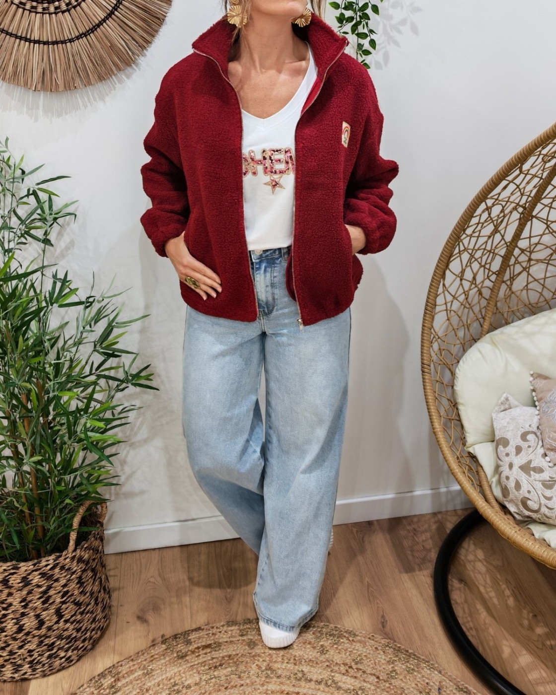 Veste polaire femme rouge bordeaux zippée Stay soft and live in color
