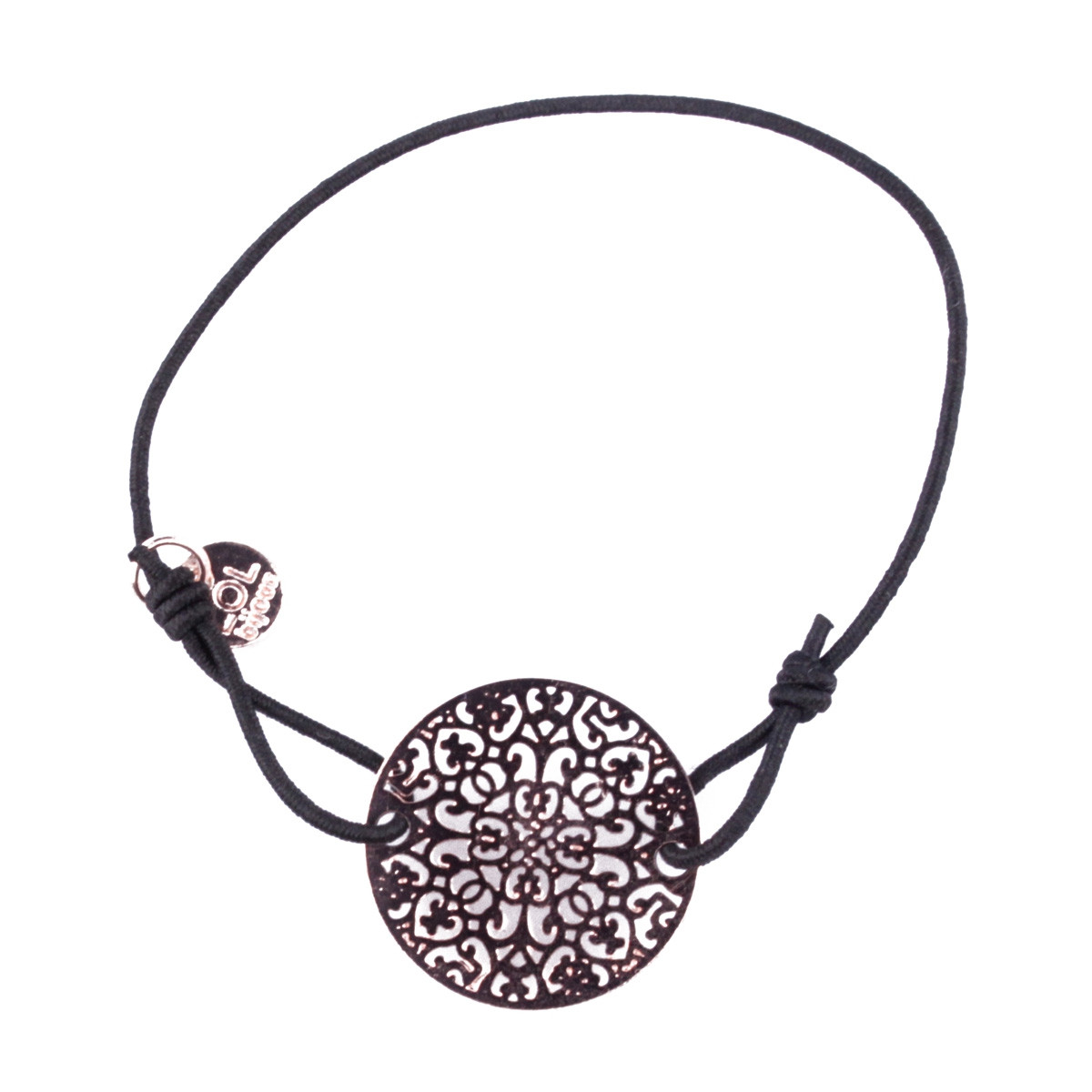 Bracelet Lolilota élastique noir rosace filigrane cuivrée