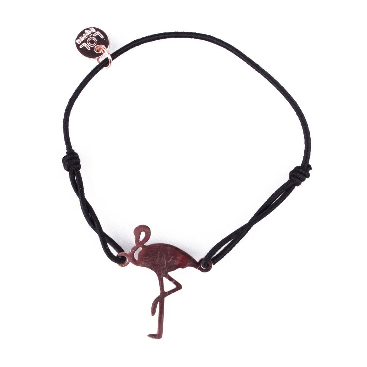 Bracelet LOL élastique noir flamant rose filigrane cuivré