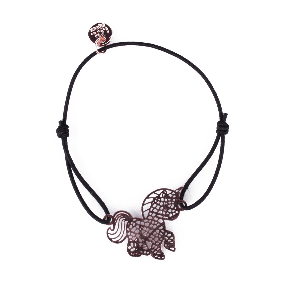 Bracelet LOL élastique noir licorne filigrane cuivrée