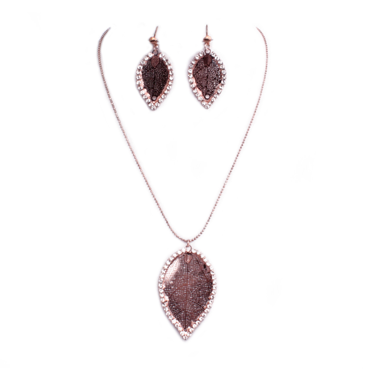 Parure Lolilota feuilles filigrane cuivrée et strass