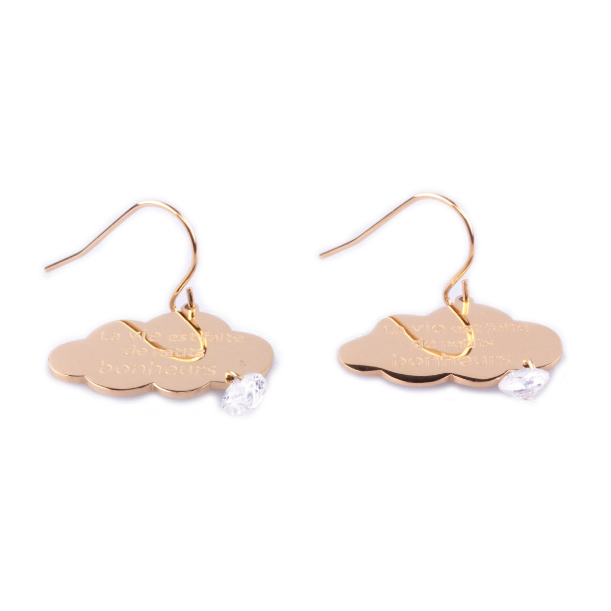 Boucles d'oreilles acier MILE MILA nuage doré La vie est faite de petits bonheurs