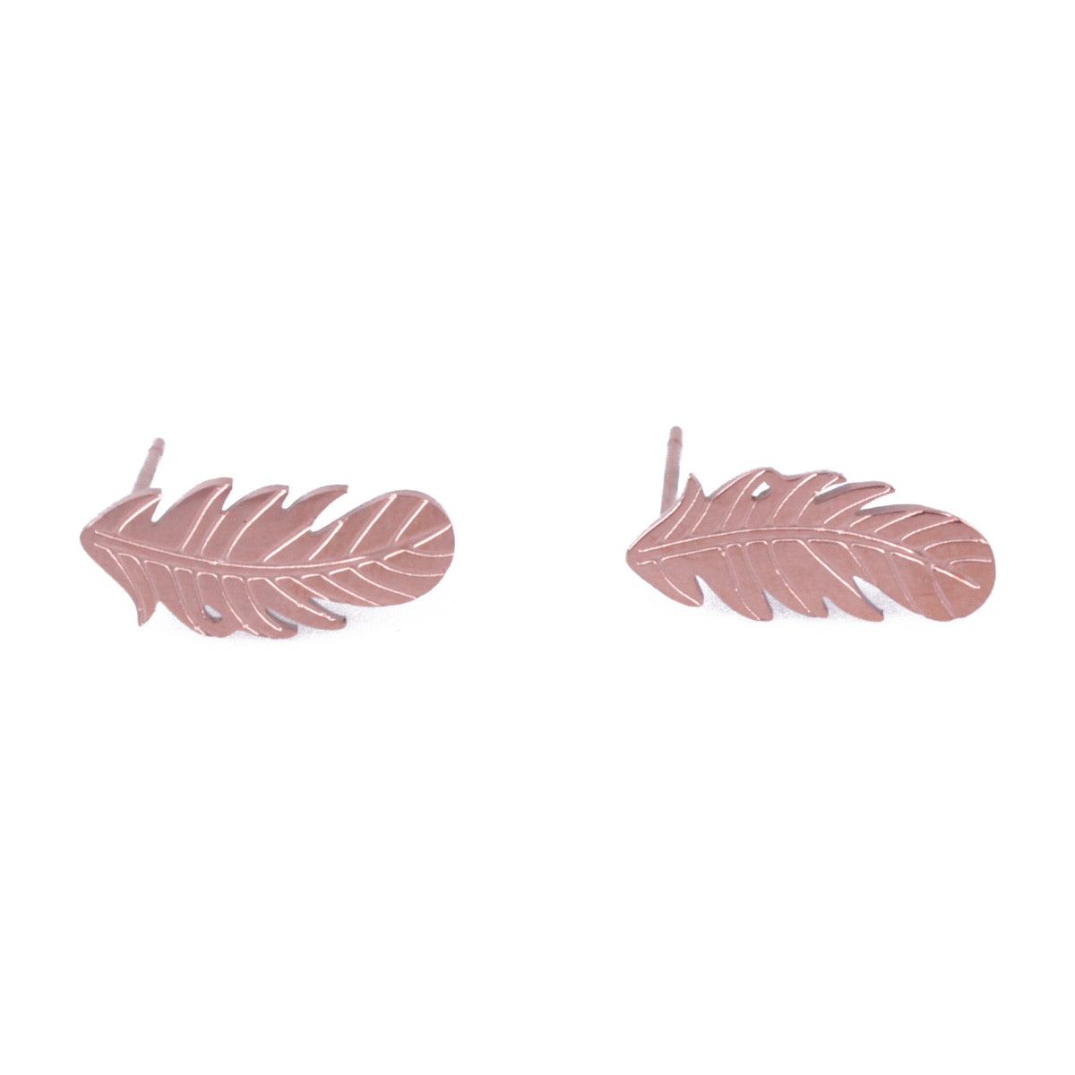 Boucles d'oreilles acier cuivré plumes ciselées