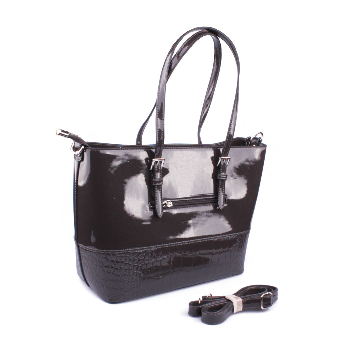 Sac à main vernis gris anthracite Crocalia