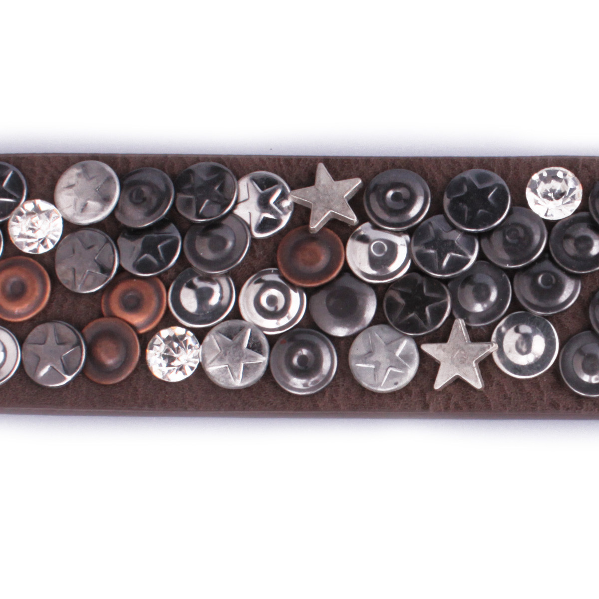 Ceinture marron clous étoilés gris argent et cuivre 95 cm