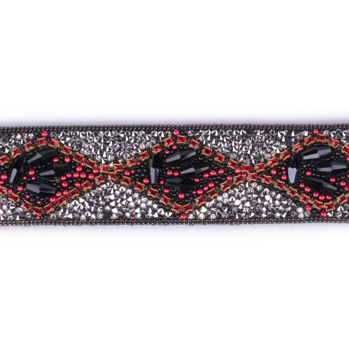 Ceinture argent perles rouges noires dorées