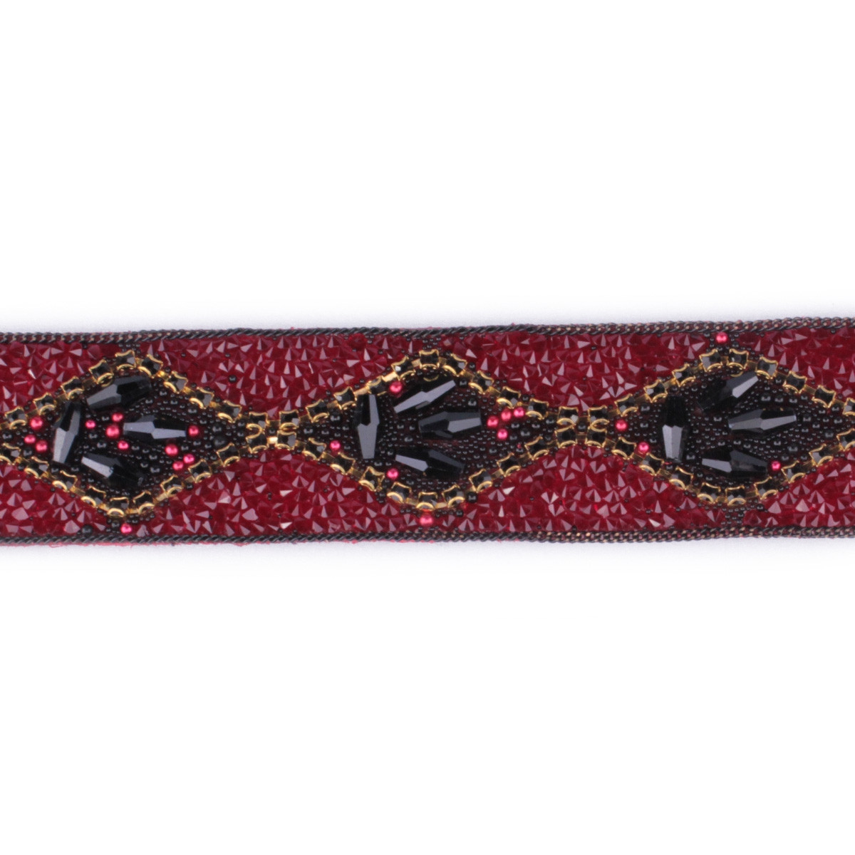 Ceinture rouge perles argent noires dorées