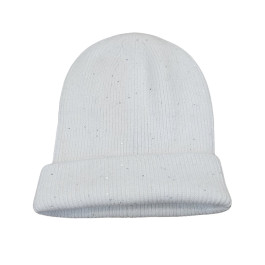 Bonnet femme liseré lurex et sequins-Ecru