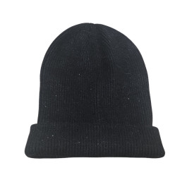 Bonnet femme liseré lurex et sequins-Noir