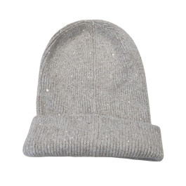 Bonnet femme liseré lurex et sequins-Taupe