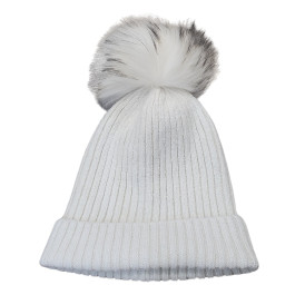 Bonnet femme uni à pompon-Beige