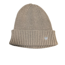 Bonnet femme uni coeur brodé argent-Taupe
