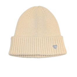 Bonnet femme uni coeur brodé argent-Beige