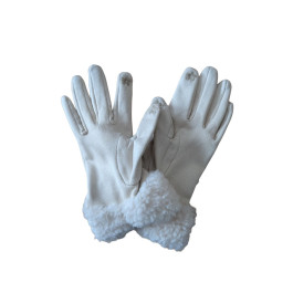 Gants suédine bordure bouclettes-Ecru