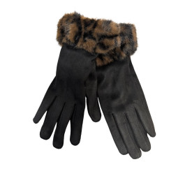 Gants suédine fausse fourrure léopard-Noir