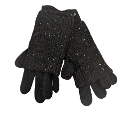 Gants mitaines 2 en 1 à sequins-Noir