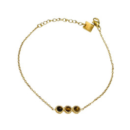 Bracelet acier doré 3 perles-Marron