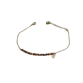 Bracelet acier doré perles et petits coeurs -Marron