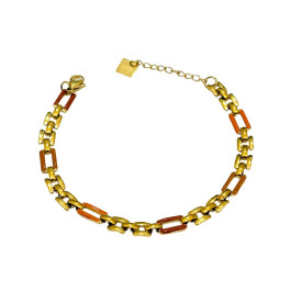 Bracelet acier petits carrés et rectangles dorés-Marron