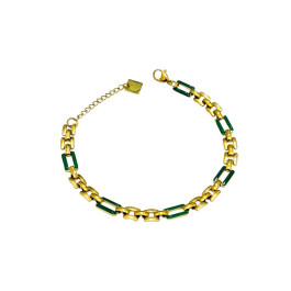 Bracelet acier petits carrés et rectangles dorés-Vert
