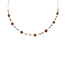 Collier acier doré petites pierres rondes-Orange