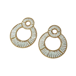 Boucles d'oreilles femme acier doré et perles Ondine-Bleu ciel