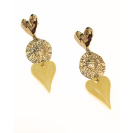 Boucles d'oreilles femme pendantes acier doré coeur résine-Jaune