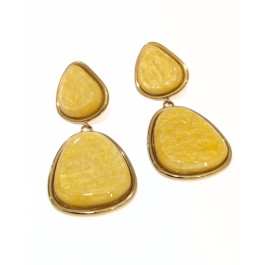 Boucles d'oreilles femme acier doré et pierres nacrées Naomi-Jaune