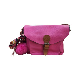 Sac à bandoulière pompon effet craquelé-Rose fuchsia